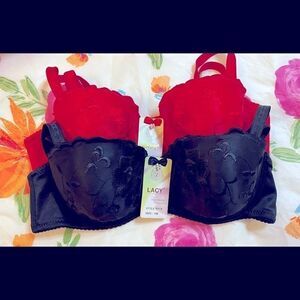 Lacy 2 pieces full cup lace push up floral Bra 34B
